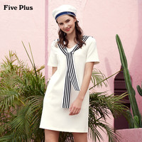 5+FIVE PLUS 新款女夏装短袖T恤式连衣裙女条纹短裙chic