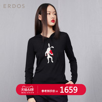 ERDOS 轻薄精纺圆领带帽白兔提花女针织衫时尚百搭宽松版型休闲