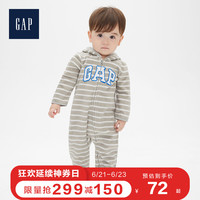 Gap婴儿可爱熊耳连帽长袖连体衣春473860 男婴宝宝洋气印花哈衣