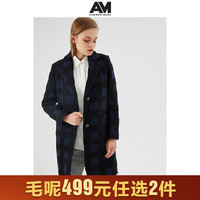 ANDREWMARC2019冬季新款女士中长款圈圈羊毛毛呢外套复古格子大衣