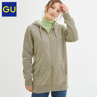 GU极优女装反面长绒长款连帽卫衣秋冬新款多色拉链外套318133