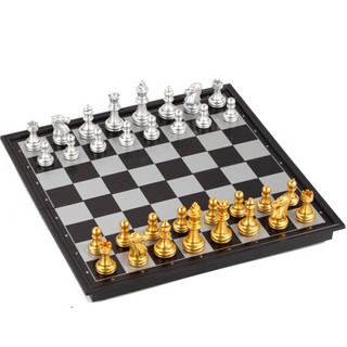 友邦UB 黑白金银国际象棋 木塑磁性棋子折叠棋盘套装 儿童成人入门 培训比赛用棋 金银小号3810A