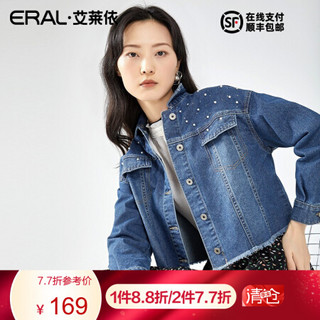 艾莱依2020年夏季新款短款时尚外套宽松牛仔上衣女6019AA15002 浅牛仔蓝 160