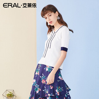 ERAL/艾莱依商场同款V领修身针织衫女套头短袖薄打底衫601821013 深藏青 155/80A/S