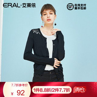 ERAL/艾莱依2020商场同款长袖镂空毛衣针织衫T恤女上衣601813002 黑色 M