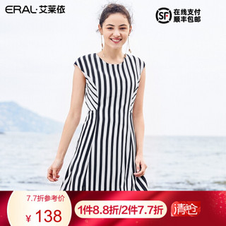 艾莱依2020夏季新款女装条纹无袖连衣裙女收腰显瘦长裙601828062 黑白条 165/88A/L