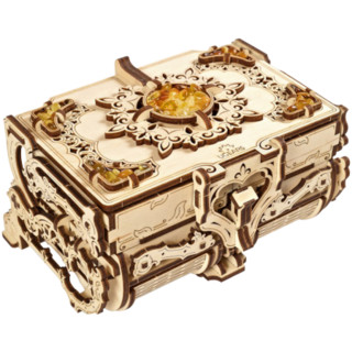 ugears乌克兰木质机械传动玩具古董首饰盒送朋友创意礼物拼装模型摆件复古琥珀款珍宝盒 原厂包装(未拼装)