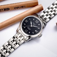 天梭(TISSOT)力洛克系列 自动机械手表情侣表 黑盘钢带