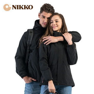 日高（NIKKO）户外三合一冲锋衣 男女款抓绒两件套防风防泼水外套保暖加厚登山滑雪服透气 黑色（女款） 4XL
