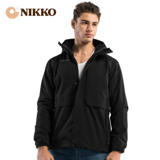 日高（NIKKO）户外三合一冲锋衣 男女款抓绒两件套防风防泼水外套保暖加厚登山滑雪服透气 黑色（男款） XL