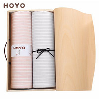 HOYO日本进口品牌 毛巾礼盒纯棉家庭套装全棉擦脸洁面巾干发吸水 素颜毛巾橡木礼盒两件套（灰色+粉色）