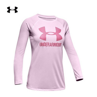 安德玛官方UA Big Logo女童长袖运动T恤Under Armour1341121 粉色694 童XL