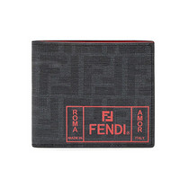 FENDI 芬迪 海囤全球 2019新款男士PU制成Fendi标签黄色内衬棕色钱包 黑色