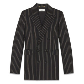 ysl圣罗兰女士时尚卢蕾丝条纹双排扣华达呢西服外套582596y142v105540