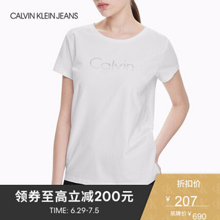 CK JEANS 经典款 女士Logo印花弹力短袖T恤 4BOKSW5 112-白色 M