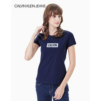 CK JEANS   女士Logo印花休闲圆领短袖T恤 J212420 496-藏青色 S