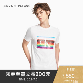 CK JEANS 2020春夏新款男装 纯棉彩虹LOGO图案短袖T恤 J316131 YAF-白色 M