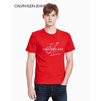 CK JEANS 2020春夏款 男装Logo短袖T恤J315127 XAT-红色 XL