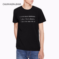 CK JEANS 经典款 男士Logo印花圆领短袖T恤 4AOKSV4 099-黑色 S