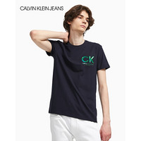 CK JEANS 2020春夏款男装 镭射塑胶贴片Logo短袖T恤J315131 CHW-藏青色 L