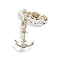 CHANEL香奈儿女耳环人造珍珠镶嵌船锚吊坠金属材质夹式