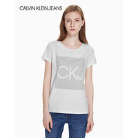 CK JEANS 经典款 女士Logo撞色条纹印花短袖T恤 J210833 112-白色 XS