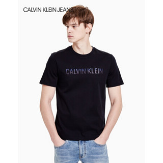 CK JEANS 2020春夏款 男装纯棉Logo圆领短袖T恤 J314510 CHW-蓝色 XXL