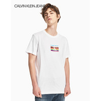 CK JEANS 2020春夏新款男装 纯棉彩虹图案时尚短袖T恤 J316132 YAF-白色 L