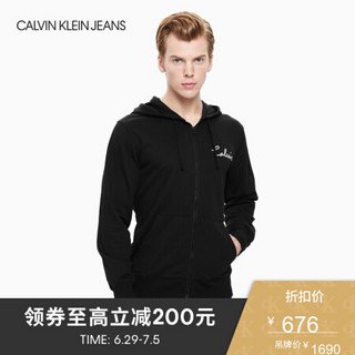 CKJEANS 男装简约纯棉休闲连帽卫衣外套J313549 099-黑色 XL