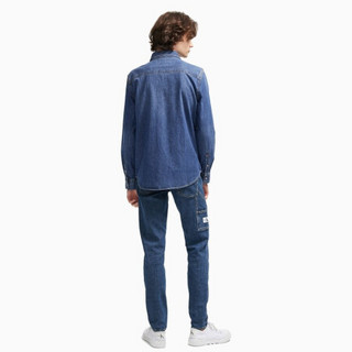 CK JEANS 2020春夏款 男装棉质金属单排扣牛仔衬衫 J314875 1A4-蓝色 L