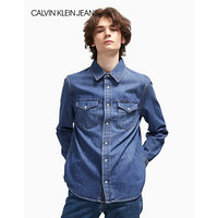 CK JEANS 2020春夏款 男装棉质金属单排扣牛仔衬衫 J314875 1A4-蓝色 L