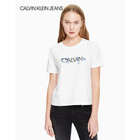 CK JEANS 2020春夏款女装 时尚伴花枝Logo圆领短袖T恤J213218 YAF-白色 XS