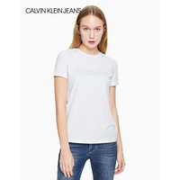 CK JEANS 2020春夏款女装 中空刺绣Logo圆领短袖T恤J213202 YAF-白色 M