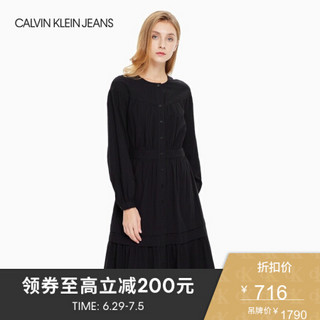 CK JEANS 经典款 女装纯棉圆领连衣裙 J214096 099-黑色 XS