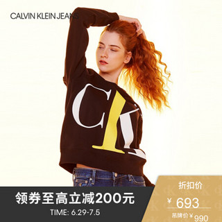 CK JEANS 2020春夏款女装 针织纯棉圆领卫衣J214358 BAE-黑色 XS