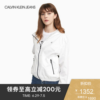 CK JEANS 2020春夏款女装 撞色LOGO轻薄休闲连帽单夹克 J214320 YAF-白色 M