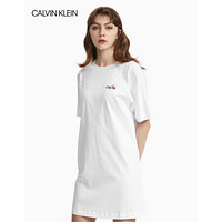 CALVIN KLEIN/CK 2020春夏款女装 纯棉针织短袖连身裙W76251192C 100-白色 M