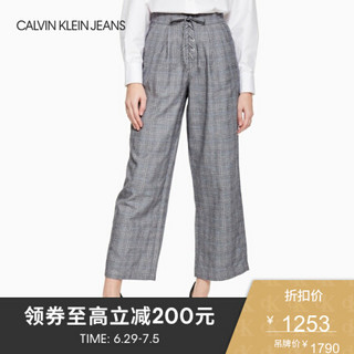 CK JEANS 2020春夏款女装 时尚前编结格子图案休闲裤J213241 P01-灰格纹 L