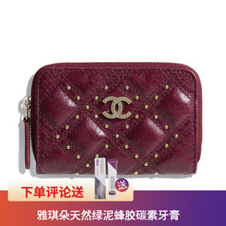 CHANEL 香奈儿女包零钱包环绕拉链金色金属铆钉羊皮革材质  酒红色 A70624 Y33358 0B870