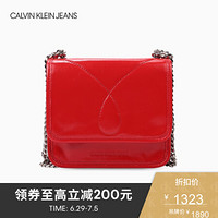 CK JEANS 2020春夏款 女包Logo翻盖链条单肩包DH2280U8300 608-红色 ST