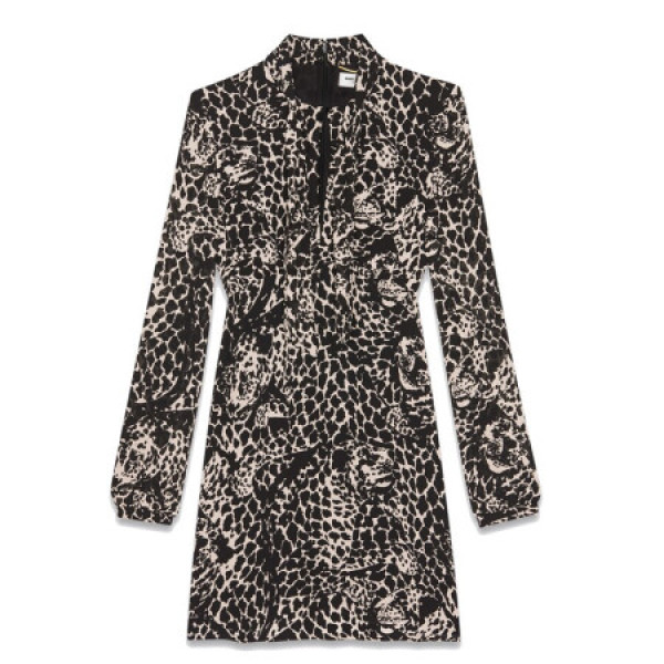 ysl圣罗兰女士时尚豹子头印花腰部喇叭形连衣裙533066y360n1004 38