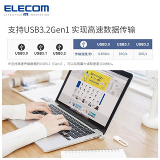 日本elecom宜丽客U盘32GB/64GB高速USB3.2迷你可加密多彩电脑手机 32G 白色