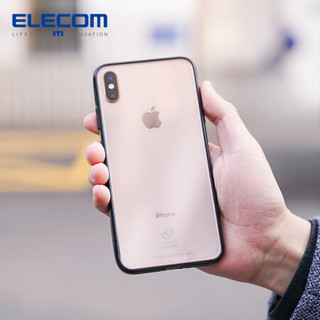 宜丽客（ELECOM）日本设计iphone XS Max手机壳苹果玻璃钢化透明保护套高档全包男女 MAX 6.5英寸 黑色边框