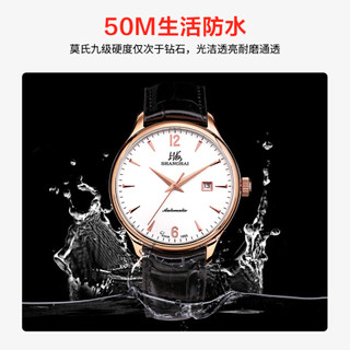 上海牌 SHANGHAI牌 牌手表 男 全自动机械表 皮带时尚商务日历腕表 809 白面玫钉款