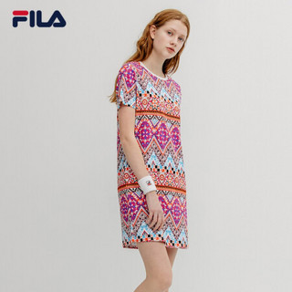 FILA 斐乐女子连衣裙2020夏季新款时尚高圆圆同款满印针织连衣裙女裙 满印-PK 175/92A/XL