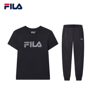 FILA 斐乐官方 女子运动套装2020夏季新款运动休闲T恤针织长裤女 传奇蓝 XXL