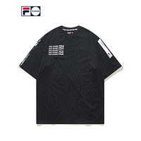 FILA FUSION 斐乐 男子短袖T2020夏季时尚简约运动潮流宽松短袖衫 深黑-BK 170/92A/M