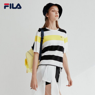 FILA 斐乐 官方女子短袖T恤2020夏季新款百搭条纹撞色运动休闲服 标准白-WT 165/84A/M