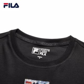 FILA 斐乐官方女子短袖T恤2020新款基础时尚镶钻休闲LOGO打底衫 正黑色-BK 160/80A/S