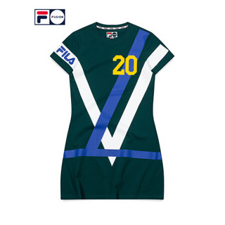 FILA FUSION 斐乐 女子连衣裙2020秋季新款针织LOGO连衣裙女裙 远山绿-DG 160/80A/S